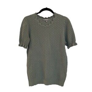 Marled Reunited Clothing Short Sleeve Cable Knit Sweater Emerald Green SZ S